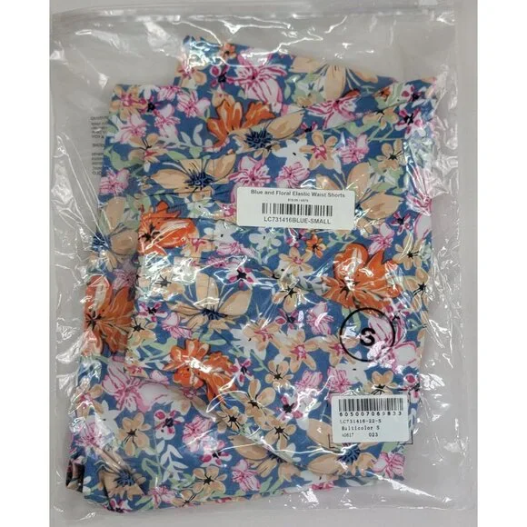 Womens Shorts Small Blue and Floral Elastic Waist Summer Beachy New in Bag - Picture 5 of 9